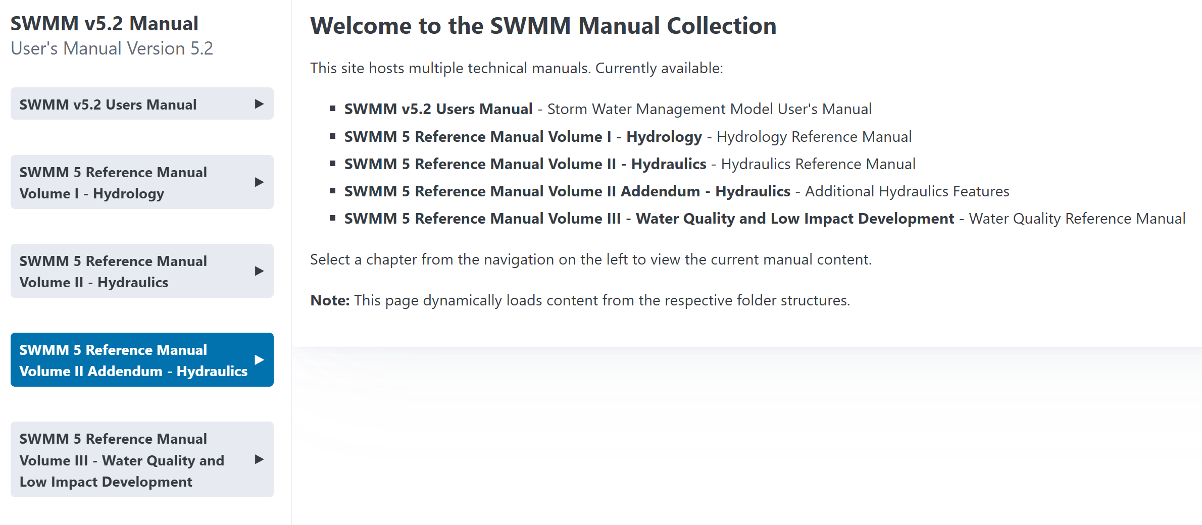 Live screenshot of SWMM Manual website